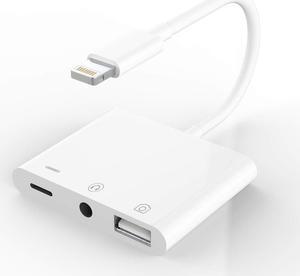 Apple Certified for iPhone Headphone Adapter 3.5mm AUX Audio Jack and Charger Extender Dongle Earphone Headset Converter Lightning Male to USB Female OTG Cable Camera Memory Connector Kit Splitter