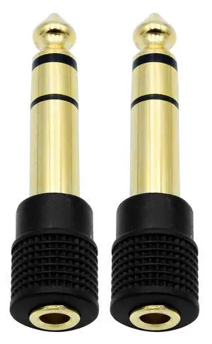 Audio Adapter 6.35mm (1/4 inch) Male to 3.5mm (1/8 inch) Female Stereo Headphone Connector Gold Plated, 2 Pack Audio Adapter 6.35mm (1/4 inch) Male to 3.5mm (1/8 inch) Female Stereo Headphone Connector Gold Plated, 2 Pack