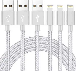 KEHIPI  iPhone Charger Cable [Mfi-Certified] 3Pack 10ft Nylon Braided High Speed USB Charging Cord Compatible with iPhone 12/11/XS/XR/X/8/7/6/5/iPad-SilverGray