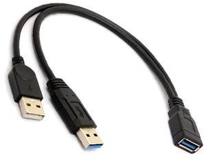 DIXSG USB 3.0 Female to Dual USB Male Extra Power Data Y Extension Cable Splitter Adapter for 2.5" Mobile Hard Disk Black