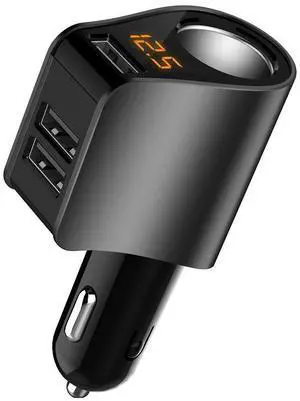 3 USB Car Charger, Cigarette Lighter Adapter, 12V/24V Outlet Plug, Voltage Meter, Compatible for iPhone,iPad, Samsung, USB Charging Devices (Light Black) 3 USB Car Charger, Cigarette Lighter Adapter, 12V/24V Outlet Plug, Voltage Meter, Compatible for iPhone,iPad, Samsung, USB Charging Devices (Light Black)