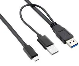 Vszerda Type-C USB-C to USB 3.0 Male & USB 2.0 Dual Data Y Cable for Laptop & Hard Disk 60cm