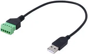 Vszerda 1ft USB Type A 2.0 Male to 5 Pins Screw Terminal Female Solderless Charging and Data Transfer Converter Adapter Extension Cord