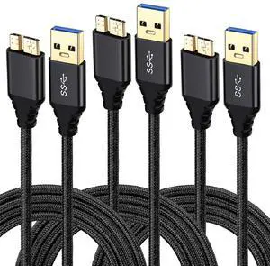 USB 3.0 Micro Cable, 3-Pack 6ft Super Speed USB 3.0 Cable A Male to Micro B Charger Cable Compatible for Samsung Galaxy S5, Note 3, External Hard Drive and More - Black USB 3.0 Micro Cable, 3-Pack 6ft Super Speed USB 3.0 Cable A Male to Micro B Charger Cable Compatible for Samsung Galaxy S5, Note 3, External Hard Drive and More - Black