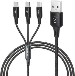 BUCIER USB C Multi Charging Cable, USB C Splitter Cable, 3 in 1 Type C Fast Charging Cord with 3 Type-C Port for Phones Tablets and More (4FT-1.25M)