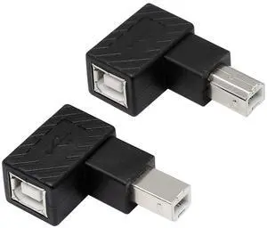 Vszerda USB 2.0 Type-B Printer Adapter, 2Pack 90 Degrees USB 2.0 B Male to Type-B Female Printer Adapter for Printer, Scanner, Mobile HDD and MoreLeft Angle+Right Angle