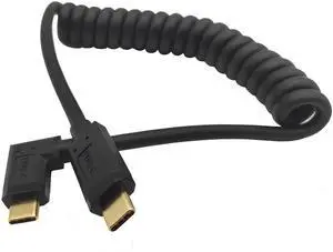 BUCIER USB C Cable, USB-C Male to Male Coiled Spring Spiral Cable, 3A 10Gbps Fast Charging, Data Extension, 3FT/1M (M/M Left & Right)