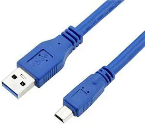 BUCIER SuperSpeed USB 3.0 Blue Cable - Type A-Male to Mini B 10-Pin Male - 1 Meter (3 Feet) - Round Blue