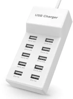 KEHIPI USB Charger Station Block with Rapid Charging Auto Detect Technology Safety Guaranteed 10-Port Family-Sized Smart USB Ports for Multiple Devices Smart Phone Tablet Headphones