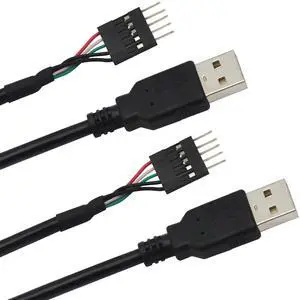 BUCIER 5 Pin Motherboard Header to USB A, Dupont IDC 5-Pin to USB 2.0 Male Extender Adapter Cable-2PCS(1FT)