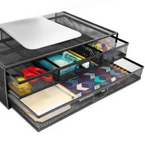 Computer Monitor Stand With Drawers, Metal Mesh Riser and Organizer for Laptops and Computer Screens, Laptop, and Printer Accessories and Office Supplies (Black) Computer Monitor Stand With Drawers, Metal Mesh Riser and Organizer for Laptops and Computer Screens, Laptop, and Printer Accessories and Office Supplies (Black)