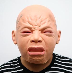 Realistic smile crying boy baby hood crying face baby mask hood Halloween party haunted house horror mask