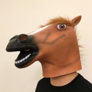 Horse Head Mask Halloween Masquerade Funny Horror Performance Props Natural Latex Animal Headgear Mask