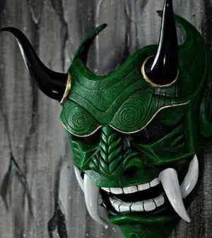 Halloween party red prajna mask prajna cosplay noh Japanese noh mask resin red face grimace fangs
