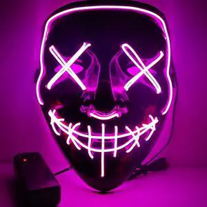 Halloween Led Light Up Mask, Purge Mask, Scary EL Wire Light up Mask Cosplay Led Costume Mask for Halloween, Festival, Party