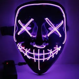Halloween Led Light Up Mask, Purge Mask, Scary EL Wire Light up Mask Cosplay Led Costume Mask for Halloween, Festival, Party