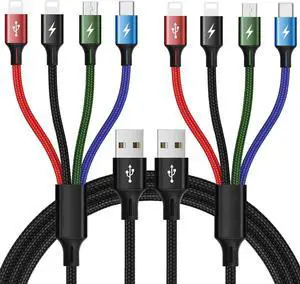 Minlu 4Ft/1.2M Multi USB Fast Charger Cord 4A 4-in-1 Charging Cable with Dual Phone/USB C/Micro USB Port Adapter for Phone/Tablets/Samsung Galaxy/Google Pixel/Sony/LG/Huawei and More (2Pack)