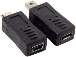 FOR 2pcs Mini USB Male to Micro USB 5pin Female Mini Female to Micro Male Extension Adapter Black