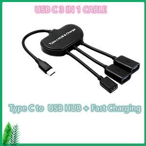 FOR 10PCS USB 3.1 Type C Male to 2 Dual USB A 2.0 Female + PD Female 3 in 1 OTG HUB Name: Type C to USB HUB + Fast