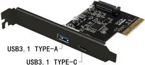 FOR Add Full-Speed USB3.1 Type A+Type C Ports to Your Desktop with PCIe Card - 10Gbps Transmission