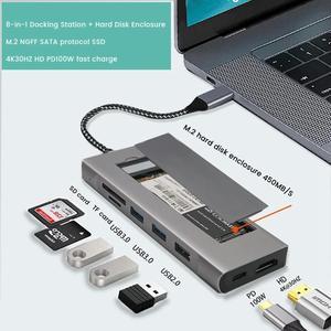 FOR 8 In 1 USB C HUB 4K 30Hz To HD+M.2 Hard Disk Case +USB3.0X2+USB2.0+PD100W +SD/TF Card ing Station