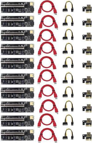 FOR 10Pack VER009S Plus PCI-E Riser Card PCI Express 1X To16x Adapter With USB 3.0 Cable SATA To 6Pin Power Cable For Mining