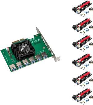 FOR 6Pcs PCI-E Express 4X To 16X Riser Card Adapter PCIE 1 To 6 4 Slot Pcie Multiplier Card For BTC Miner Mining