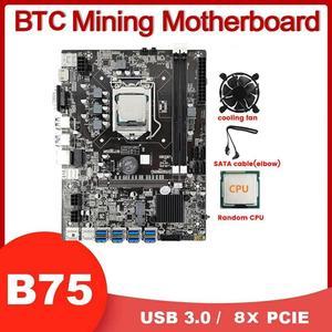 FOR B75 8 USB GPU BTC Miner Motherboard+Random CPU+Cooling Fan+SATA Cable 8XPCIE To USB3.0 LGA1155 DDR3 Slot MSATA ETH Miner