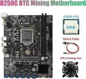 FOR B250C BTC Mining Motherboard With G3920 Or G3930 CPU CPU+Fan+Switch Cable 12XPCIE To USB3.0 Graphics Card Slot Support DDR4 DIMM