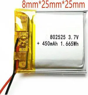 FOR 2 Pcs 3.7V 450mAh 802525 Polymer Ion 2.0mm Connector