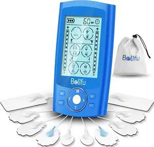Belifu Dual Channel TENS EMS Unit 24 Modes Muscle Stimulator for Pain Relief Therapy, Electronic Pulse Massager Muscle Massager with 10 Pads, Dust-Proof Drawstring Storage Bag