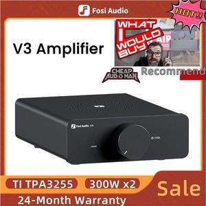 Fosi Audio V3 Stereo Amplifier 300W x2 with TPA3255 Class D for Home Audio and Theater Systems Featuring Audiophile-Grade Components and Innovative Cooling Design