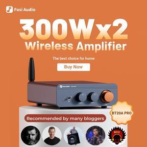 Fosi Audio BT20A Pro Bluetooth 5.0 Amplifier, 300W x2 Wireless Amp, TPA3255 2 Channel Mini Class D Integrated Home Audio Outdoor Stereo Receiver with Bass Treble Control for Passive Speakers