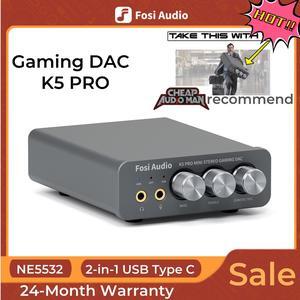 Fosi Audio K5 Pro Gaming DAC Headphone Amplifier Mini Hi-Fi Stereo Digital-to-Analog Audio Converter USB Type C/Optical/Coaxial to RCA/3.5MM AUX for PS5/PC/MAC/Computer