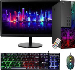 Dell OptiPlex Desktop Customized RGB Lights Computer with 24 Inch Monitor, Intel i5 Quad-Core Processor, 8GB RAM, 256GB SSD, Wi-Fi, Windows 10