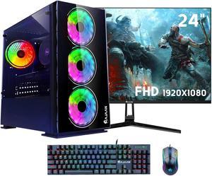 HAJAAN Gaming PC Desktop Tower - AMD Ryzen 5 5600X, Radeon RX 580 8GB, 32GB DDR4 RAM, 1TB NVMe M.2 SSD, 24" Inch Curve Gaming Monitor, Windows 11 Pro, WiFi - Black