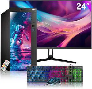 AXOII Custom Built Gaming PC, Intel Core i5 Processor, GeForce GTX 1050 Ti 4GB, 32GB DDR4 RAM, 1TB M.2 NVMe SSD, 24 Inch Gaming Monitor - Windows 11 Pro