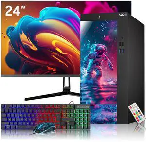 AXOII Custom Built Gaming PC, Intel Core i5 Processor, GeForce GTX 1650 4GB, 32GB DDR4 RAM, 1TB M.2 NVMe SSD, 24 Inch Gaming Monitor - Windows 11 Pro