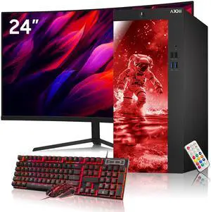 AXOII Custom Built Gaming PC, Intel Core i5 Processor, GeForce RTX 3050 6GB, 32GB DDR4 RAM, 1TB M.2 NVMe SSD, 24 Inch Gaming Monitor - Windows 11 Pro
