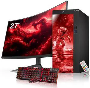 AXOII Custom Built Gaming PC, Intel Core i5 Processor, GeForce RTX 3050 6GB, 32GB DDR4 RAM, 1TB M.2 NVMe SSD, 27 Inch Gaming Monitor - Windows 11 Pro