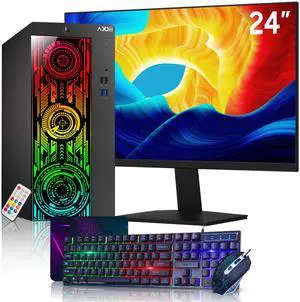 AXOII RGB Custom PC Bundle  Intel i5 Processor up to 4.1GHz, 16GB DDR4 RAM, 1TB NVMe SSD, Wi-Fi, Windows 11 Pro + 24" Monitor  Home/Office Use