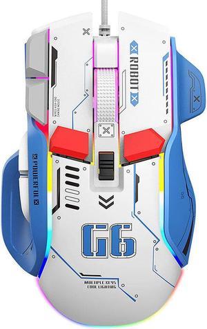 HXSJ G6 Ergonomic Macro Programming Wired Game USB Mouse for PC Computer (12800 DPI, 13 RGB Backlit, 1000Hz Polling Rate, Voice Activated Lighting, White)