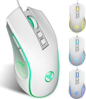 HXSJ X100 Ergonomic USB Wired Gaming Mouse with 7 Colorful Breathing Lights, Adjustable DPI - White