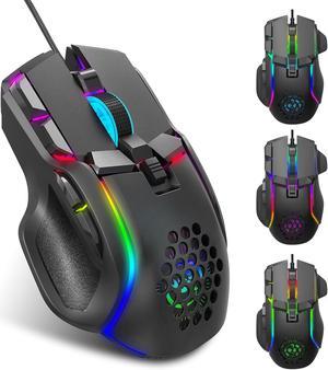 HXSJ S700 Ergonomic Colorful Light USB Wired Gaming Mouse with 10 Macro Programming Keys, 12800 DPI, 125/250/500/1000Hz Polling Rate