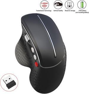 HXSJ T32 2.4GHz Wireless Office Gaming Vertical Mouse with Innovative Aluminum Side Scroll Wheel - Black