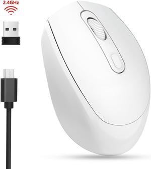 HXSJ T66 Ergonomic 2.4G Wireless Gaming Mouse with RGB Lighting, Adjustable  DPI, Built-in 750mAh Rechargeable Battery - White 