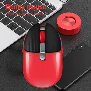 HXSJ M106 Rabbit Style Cute Silent Office Wireless Mouse for Girl (One-button Hide Desktop, Rechargeable 600mAh, Red)