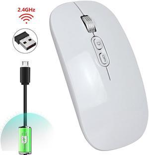 HXSJ M103 Ergonomic Rechargeable Silent Wireless Mouse for Home/Office (One Button to Desktop, 2.4GHz Wireless Version, White)