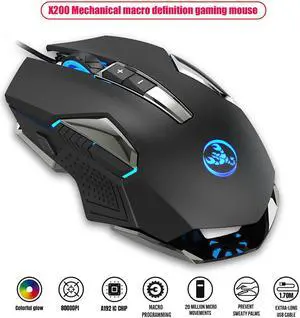 HXSJ S600 Ergonomic Programmable Gaming USB Wired Mouse with Colorful RGB Light, 9 Macro Keys, 7200DPI