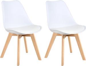 LSSPAID Set of 2 Mid Century Dining Chair,Shell Lounge Plastic Side Chair with Soft Padded and Beech Wood Legs for Dining Room Living Room Bedroom Kitchen,White